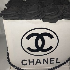 CC Handmade White Box with Black Roses and Beaded Handle